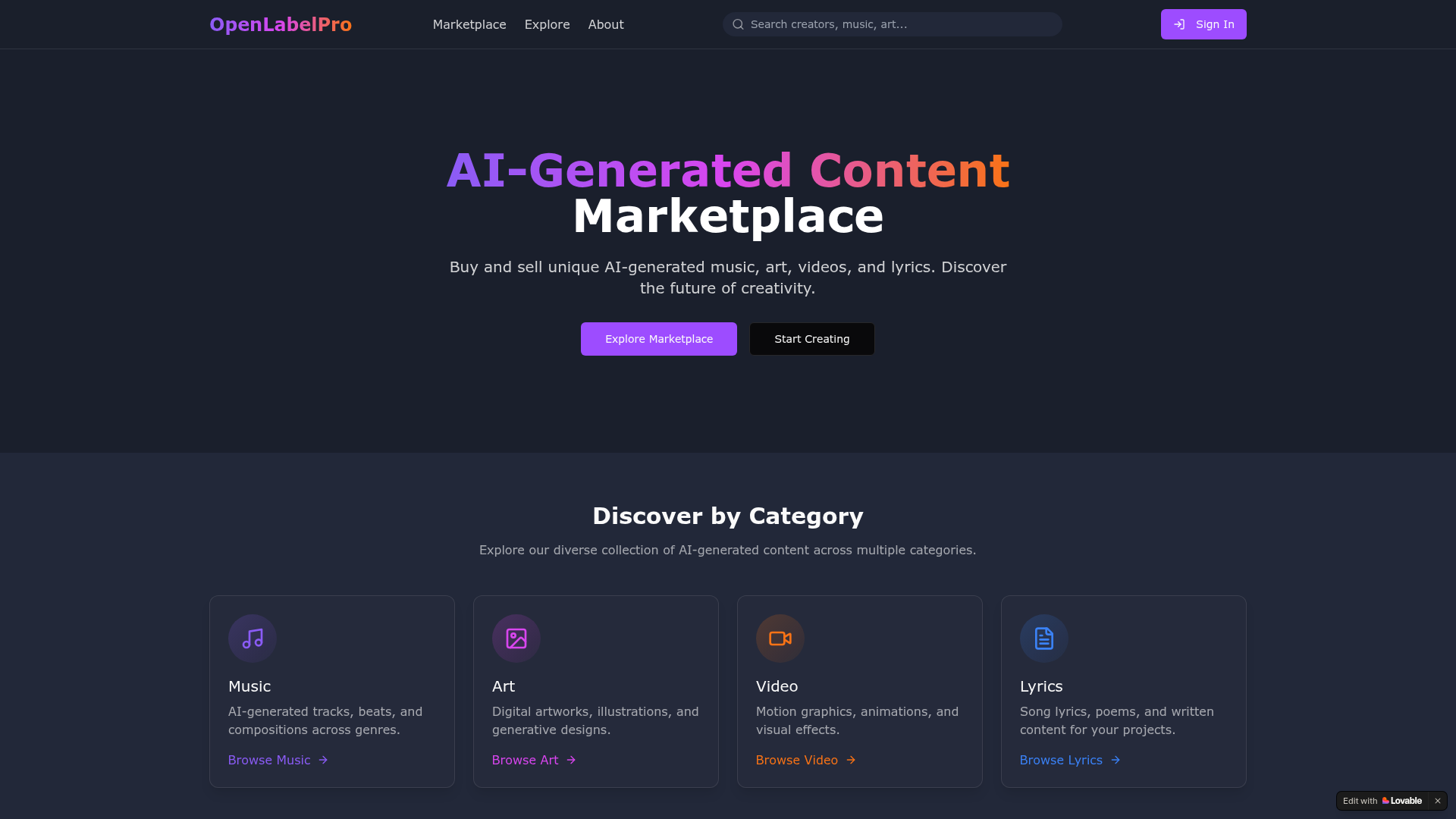 OpenLabel Pro website screenshot