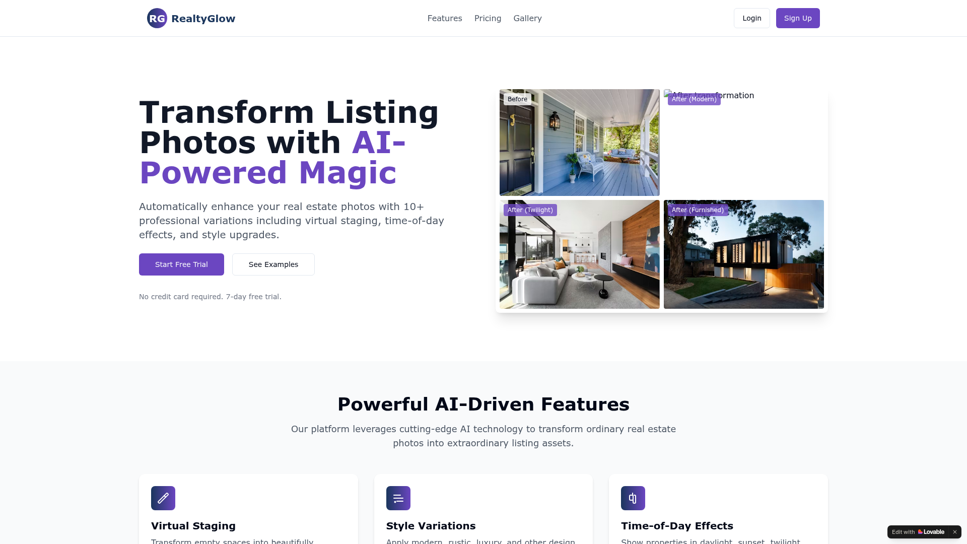 RealtyGlow website screenshot