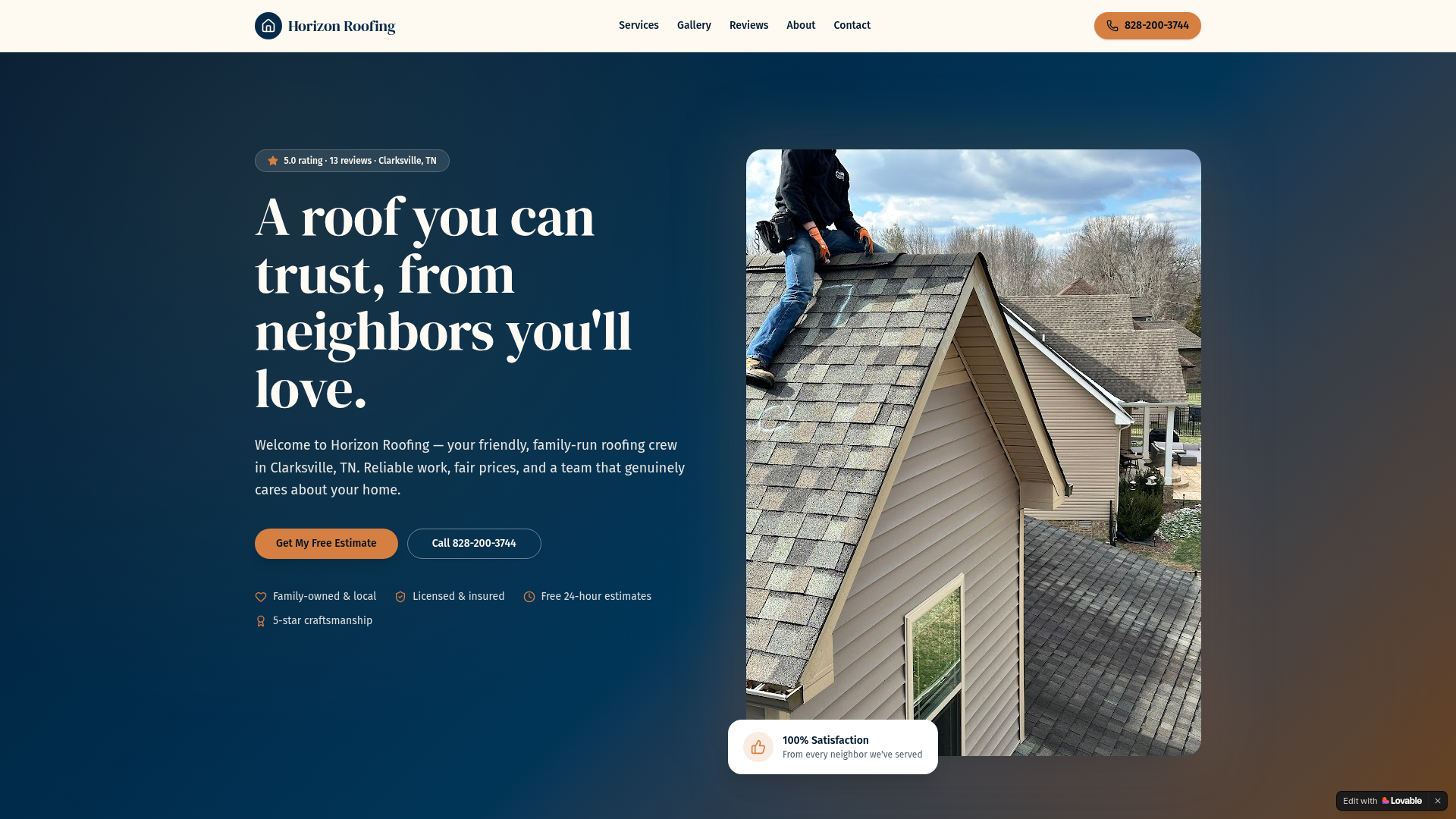 Horizon Roofing website screenshot